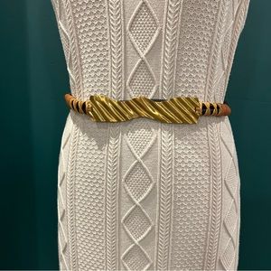 VINTAGE Gold Tone Tribal waist leather Belt